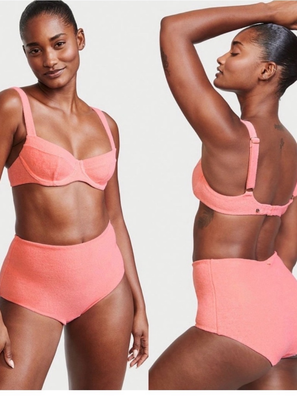 Victoria Secret Women’s High-Waist Bra & Brief Set - Coral Pink 34DDD Medium